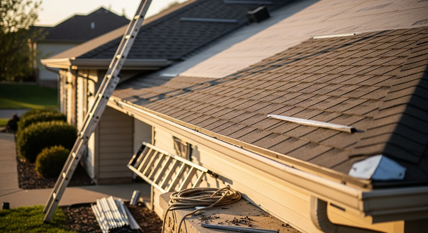 Professional roofer installing residential roofing on a home